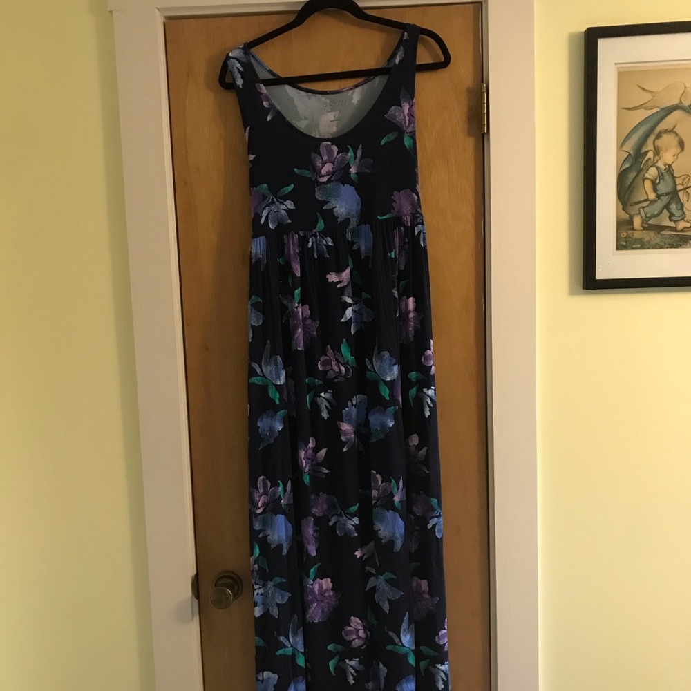 A. Glow Navy floral maternity maxi dress